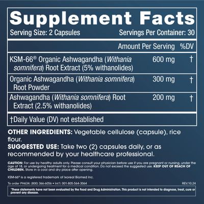 ProHealth Ashwagandha Supplement 60 Capsules, Organic Root Extract Powder, Ashwagandha for Women Men, Supports Stress Sleep