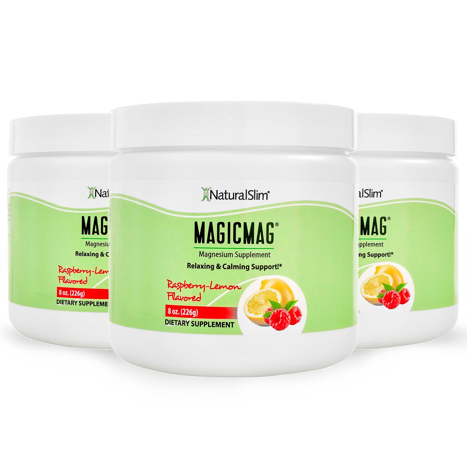 NaturalSlim Magicmag Pure Magnesium Citrate Powder Stress, Constipation, Muscle, Heart Health, and Sleep Support Raspberry Lemon Magnesium Supplement - 8oz Drink Mix (3 Pack)