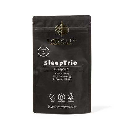 Sleep Trio - Made in USA Magnesium Apigenin L-Theanine Capsules - Premium 3-in-1 Cocktail for Sleep Management - Sleep Cocktail - Without Melatonin - 60 Capsules