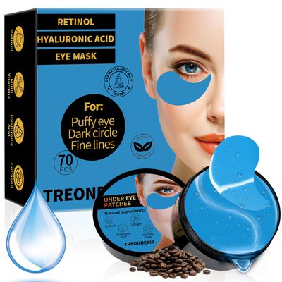 Under Eye Masks for Dark Circles and Puffiness 70PCS, Under Eye Patches for Puffy Eyes Treatment, Under Eye Gel Pads wCollagen, Retinol, Hyaluronic Acid for Eye Bags Treatment, Gel Eye Mask Skincare