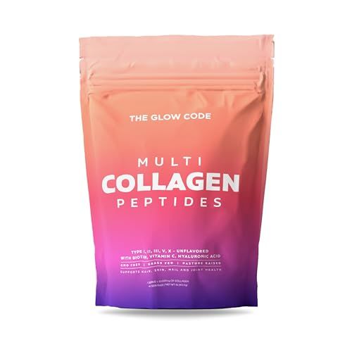 The Glow Code Multi Collagen Peptides - Type I,II,III,V X Hydrolyzed Collagen Powder, Unflavored, Enhanced with Biotin, Vitamin C Hyaluronic Acid