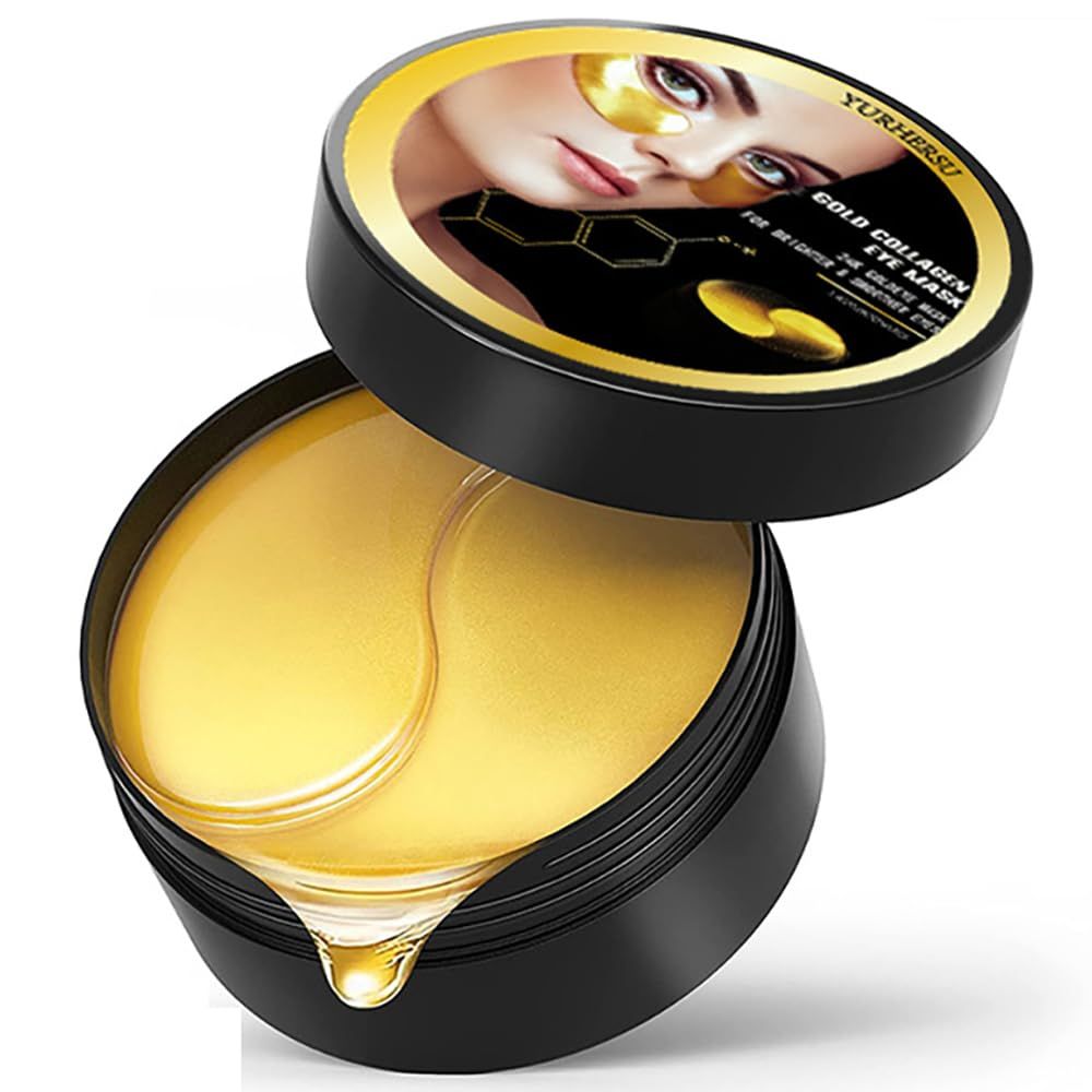 YURHERSU 24K Collagen Eye Mask 60 Pcs Moisturzing Eye Pads for Puffy Eyes, Dark Circles, Under Eye Bags, Anti-Wrinkle, Moisturizing, Eye Skin Care Fast Absorption Eye Patches Gel for Women Man