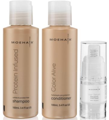 Moehair Travel Size Toiletries (Protein-Infused Shampoo, Color Alive Conditioner Hair Serum) Travel Set Shampoo Conditioner Set Strengthens Protects Hair Sulfate Paraben-Free Combo