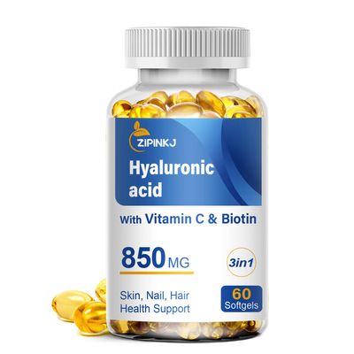 ZIPINKJ Hyaluronic Acid Supplements 850mg with Biotin 5000mcg Vitamin C 25mg High Absorption, Skin Hydration, Hair and Nails Health, Non-GMO, Gluten Free, 60 softgels