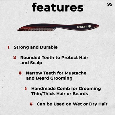 Speert 95 Handmade Narrow Tooth Mustache Beard Comb Small Tortoise Havana Acetate Thick Coarse Fine Short Pocket Sized Facial Hair Grooming Tangle Free Beard Straightener Growth Care Styling Wet Comb