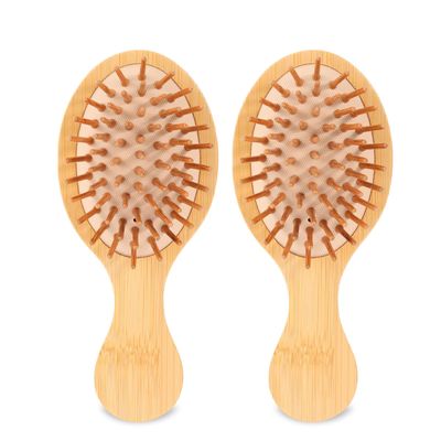 2PCS Bamboo Hair Brush Wood Travel Brush Mini Hairbrush For Women with Wood Pin Pocket Bamboo Handle Wood Bristle Detangling Brush for Hair Growth for All Hair Types