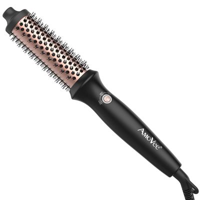 AmoVee Thermal Round Brush for Blowout Look, 1.25 Inch Ionic Heated Brush Makes Hair Smoother, Dual Voltage for Natural Curls, Easy to Use, Fast Heating