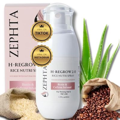 Zephta H-Regrow 2.0 Rice Nutri Spray for Hair Growth with Biotin and Caffeine, Stimulates Hair Follicles, Promotes Thicker Fuller Hair.
