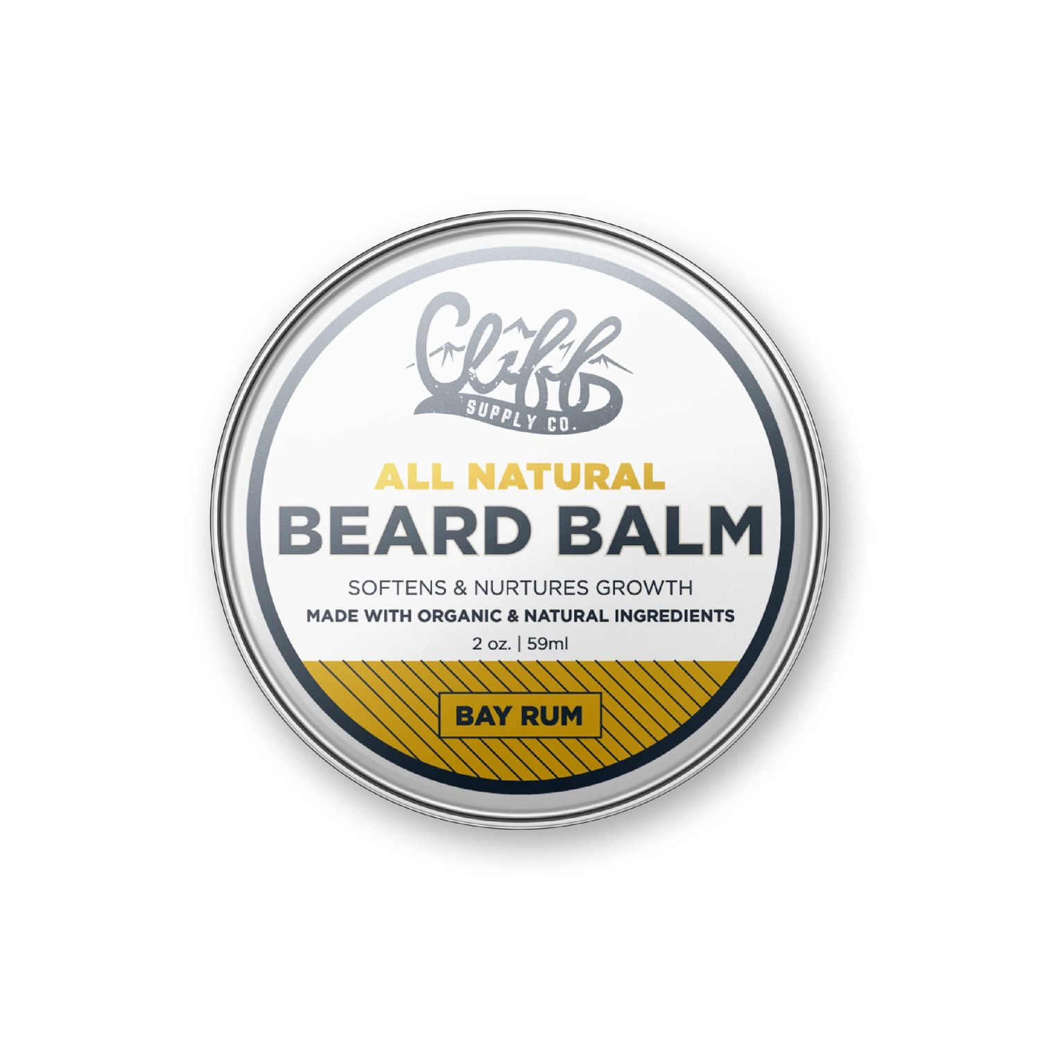 Cliff Supply All Natural Beard Balm - Made with Beeswax, Shea Butter, Castor Oil to Soften Beard Nurture Growth - TSA Friendly(2oz, Bay Rum)
