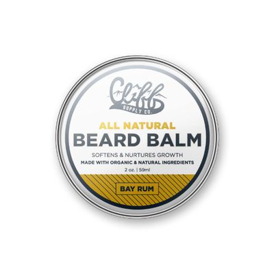 Cliff Supply All Natural Beard Balm - Made with Beeswax, Shea Butter, Castor Oil to Soften Beard Nurture Growth - TSA Friendly(2oz, Bay Rum)