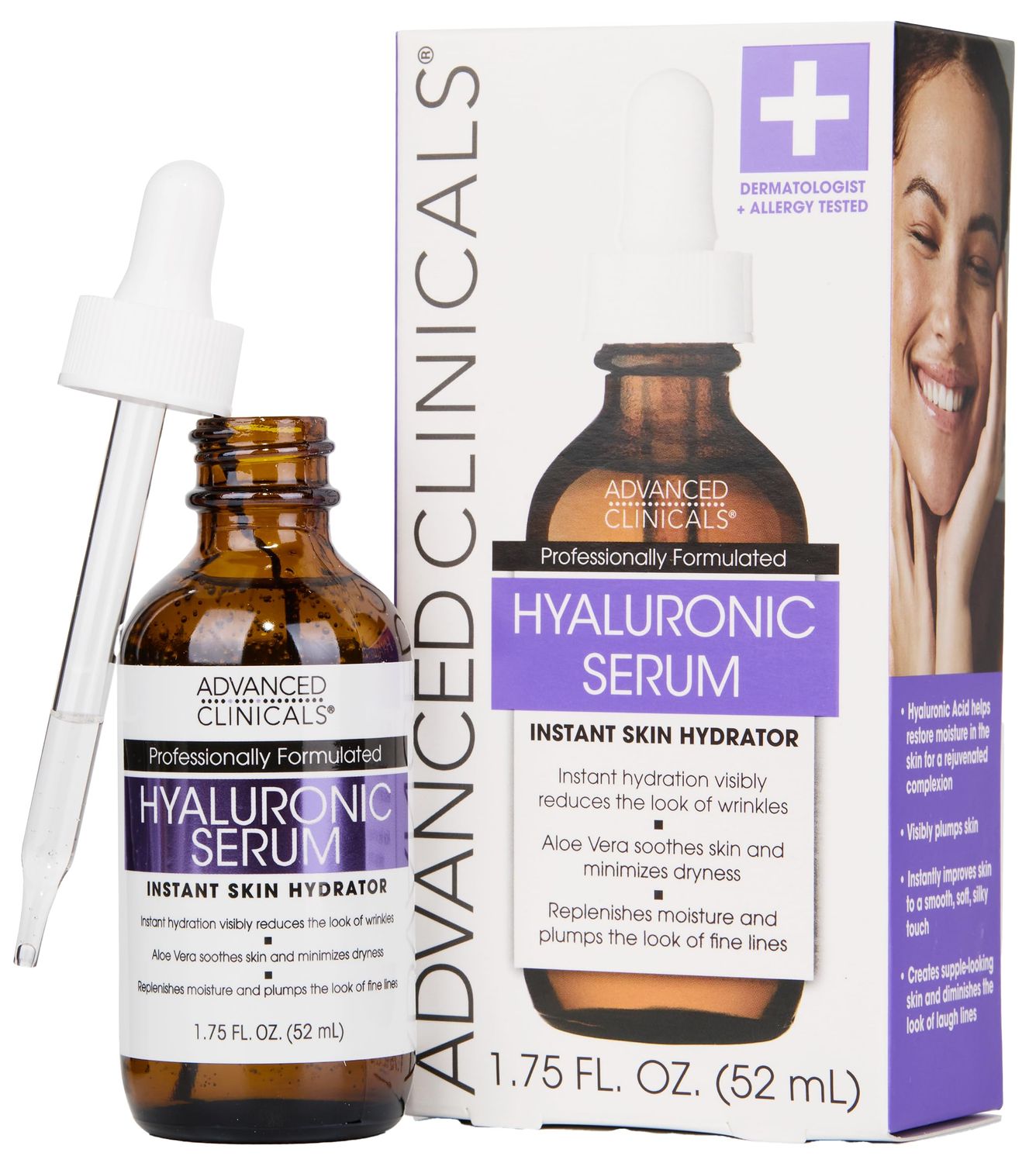 Advanced Clinicals Hyaluronic Acid Serum For Face Moisturizing Facial Skin Care Products Hydrating Serum For Face Helps Improve Look Of Wrinkles, Fine Lines, Uneven Dry Skin Texture, 1.75 Fl Oz