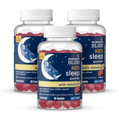 Mommy&#39;s Bliss Kids Sleep Gummies with Melatonin, Support Your Natural Sleep Process, Age 3 Years to Adults, Strawberry Flavor, 1G of Sugar, 60 Gummies (Pack of 3)