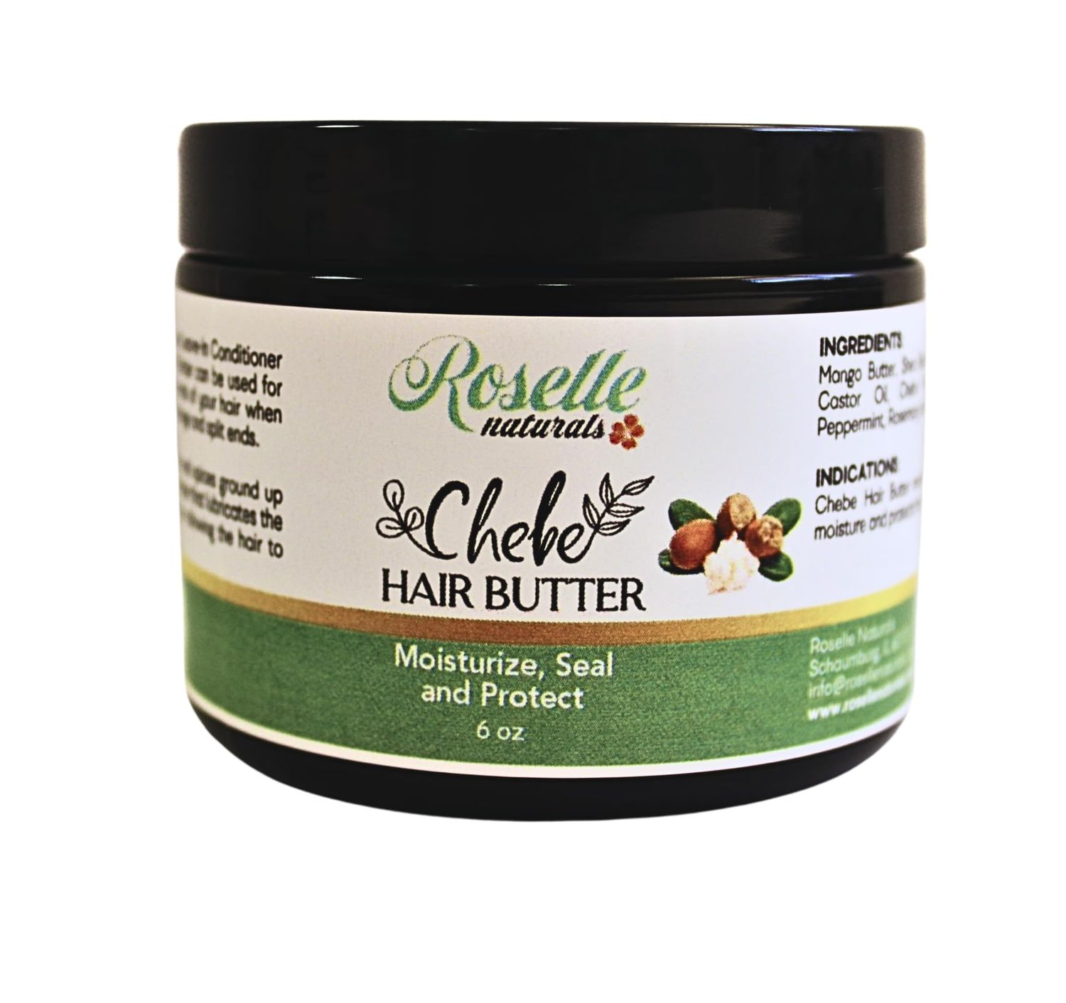 Roselle Naturals Chebe Hair Butter for Hair Growth - Made with Mango Butter, Shea Butter Authentic Chebe Powder from Chad, Africa. Moisturize, Seal Protect Natural Hair. (6 Ounce (Pack of 1))