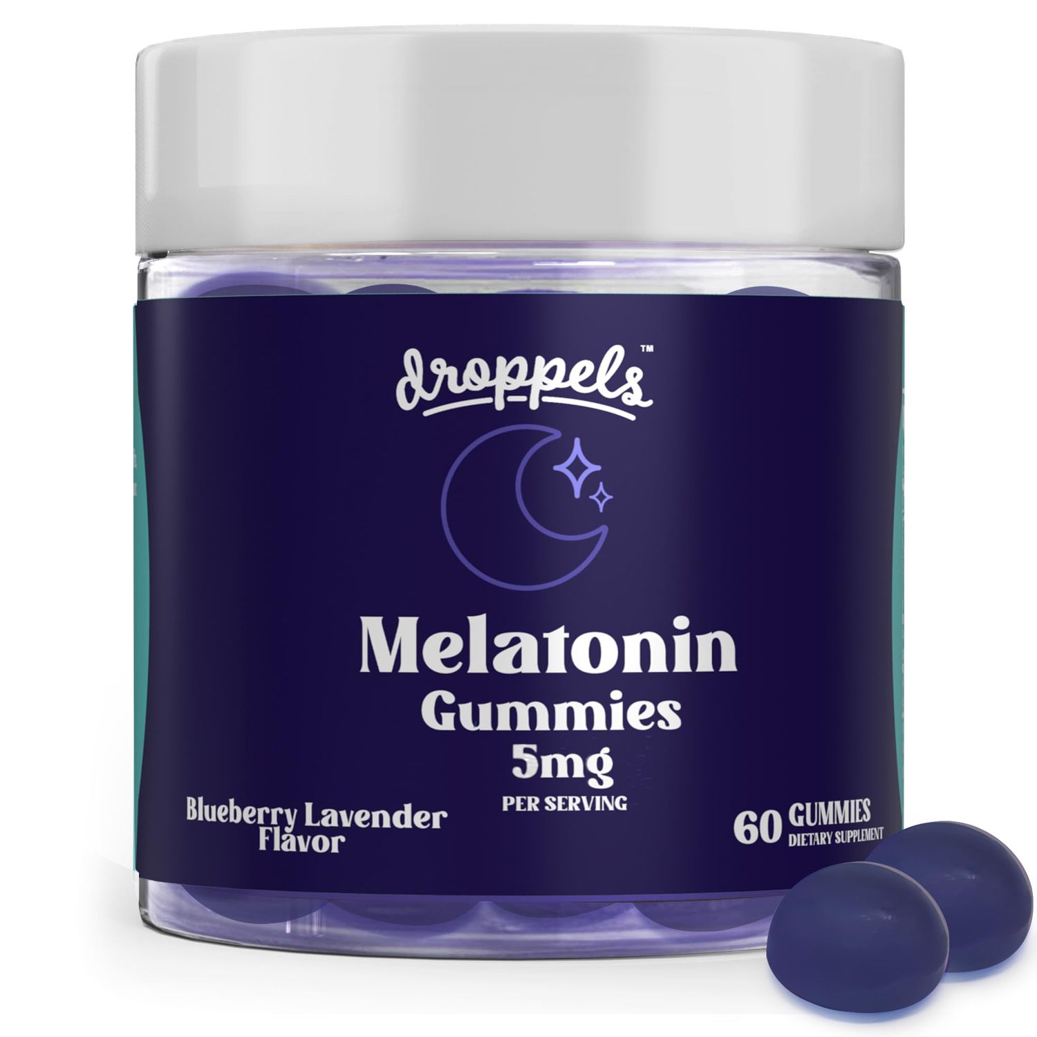 Droppels Melatonin Gummies, 5mg - Plant-Based, Vegan Melatonin 5mg for Natural Sleep Support with Chamomile Extract, 60 Count, Blueberry Flavor (1-Month Supply)