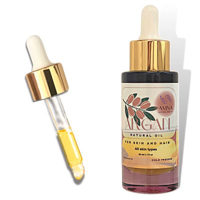 AMNA NATURAL BEAUTY Organic Moroccan Argan Oil 100 Pure Cold Pressed Argan Oil for Face, Skin Hair Pure Argan Oil for Hair Filtered Natural Anti-Aging Moisturizer