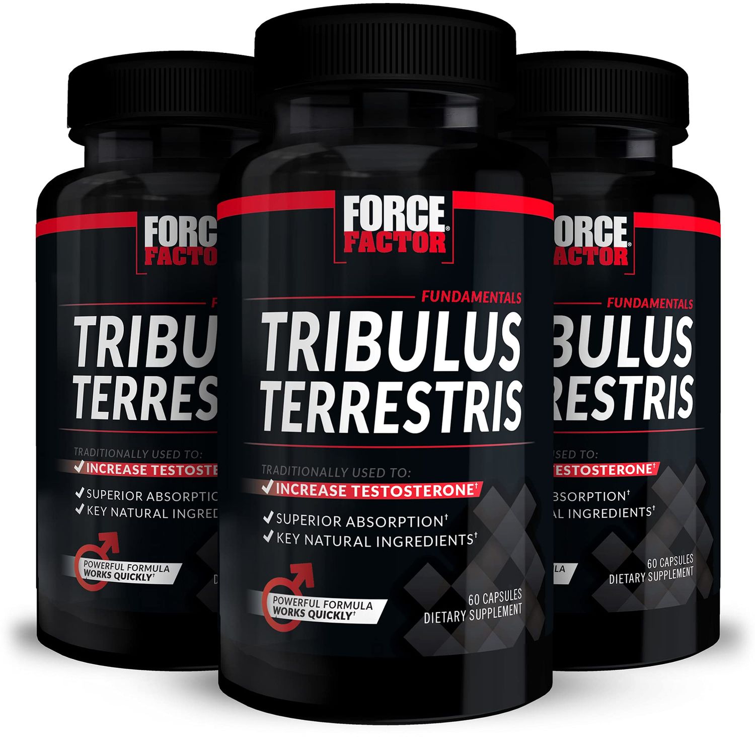 FORCE FACTOR Tribulus Terrestris for Men, 3-Pack, Tribulus Testosterone Booster for Men, Male Vitality Supplement, Tribulus Extract Natural Ingredients for Superior Absorption, 1000mg, 180 Capsules