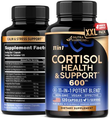 Cortisol Supplement for Women - Holy Basil Ashwagandha Rhodiola L-Theanine - Plant-Based Hormone Balance - Mood, Focus Sleep Support - Made in USA - Vegan, Non-GMO - 120 Capsules for 4 Months