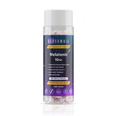 NAPSOMNIA Melatonin Fast Dissolve Tablets - Mix Berry Chewable Melatonin Tablets - Non-Habit-Forming Melatonin Sleep Aid for Adults - Sugar Free Melatonin Tablets for Restful Sleep (100)