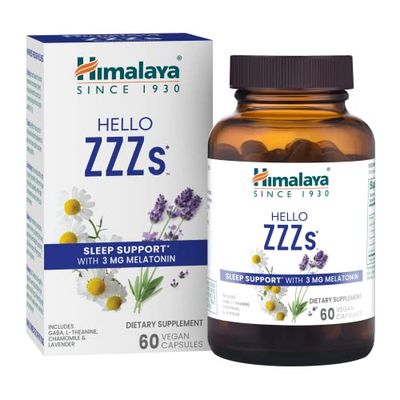 Himalaya Hello ZZZs with GABA, L-Theanine and Melatonin 3mg for Sleep Support and Occasional Sleeplessness, 60 Capsules, 2 Month Supply