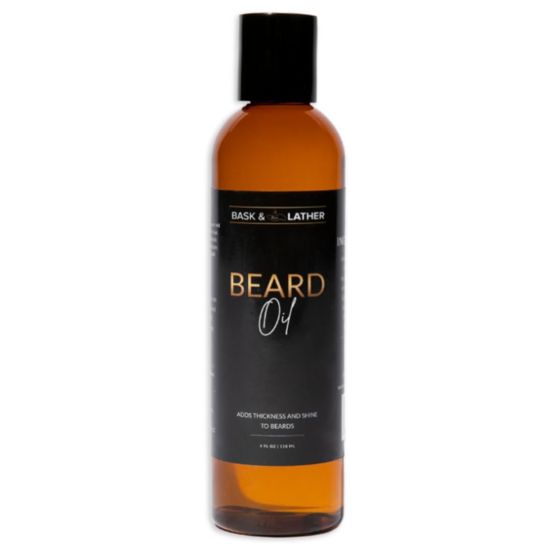 Bask Lather Beard Growth Oil, Frizz Free Hair Oil for Men Beard Care with Vitamins Natural Ingredients to Hydrate, Smooth Soften for Shiny, Thicker Fuller Beard Hair and Texture, 4 fl oz