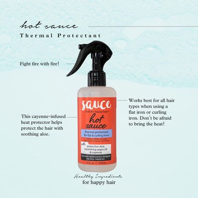 SAUCE BEAUTY Hair Heat Protectant Spray (8 Fl Oz) Hot Sauce Thermal Protectant Spray with Argan Oil, Aloe Cayenne, Anti Frizz Adds Shine, Blow Dry Flat Iron Hair Spray for All Hair Types