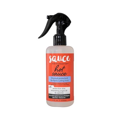 SAUCE BEAUTY Hair Heat Protectant Spray (8 Fl Oz) Hot Sauce Thermal Protectant Spray with Argan Oil, Aloe Cayenne, Anti Frizz Adds Shine, Blow Dry Flat Iron Hair Spray for All Hair Types