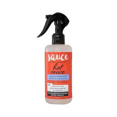 SAUCE BEAUTY Hair Heat Protectant Spray (8 Fl Oz) Hot Sauce Thermal Protectant Spray with Argan Oil, Aloe Cayenne, Anti Frizz Adds Shine, Blow Dry Flat Iron Hair Spray for All Hair Types