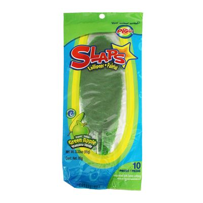 Dulces Pigui Slaps Green Apple Flavor Paletas Mexican Candy (10 Lollipops)