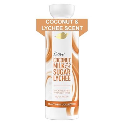 Dove Plant Milk Cleansing Body Wash Coconut Lychee for Moisturized Skin Gentle Cleanser, No Sulfate Cleansers or Parabens, 98 Biodegradable 17.5 fl oz