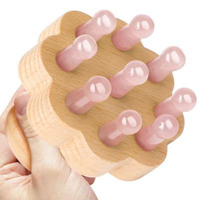 ideayard Scalp Massager,Head Scalp Comb,Rose Quartz Tooth-Wooden Comb for Head Stress Relax Massage Tool for Hair Growth Relieve Headaches