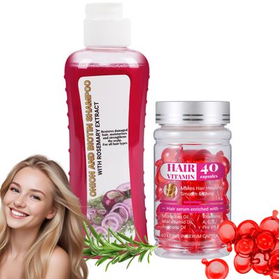 Onion Shampoo with Biotin Rosemary Extract Hair Vitamin Capsules - 248ml 40 Capsules - Restores, Strengthens Moisturizes Hair - Promotes Healthy, Shiny Smooth Hair
