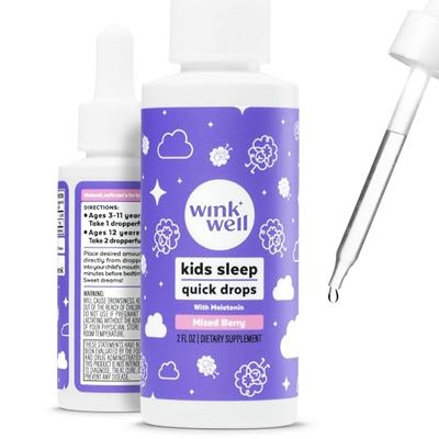 Wink Well Kids Liquid Melatonin Drops- Natural Baby Sleep Drops for Infants- Toddler Sleep Aid with 1mg Per Serving-Non-Addictive Children&#39;s Liquid Melatonin- 2 Oz