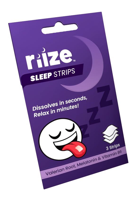 Riize Sleep Strips, Fast Acting Dissolvable Oral Supplement with 5mg Melatonin, Valerian Root, L-Theanine, Vitamin B6, Natural Flavors, Vegan (3 Count)
