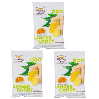 Melting Sweet Premium Hard Candy, Individually Wrapped (Ginger, 4.4oz, Pack of 3)
