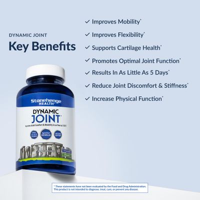 Stonehenge Health Dynamic Joint Supplement - Comfort, Mobility, Flexibility with AprsFlex Boswellia, MSM, Collagen, Bromelain, Turmeric, Vitamin C, D3 (60 Capsules)