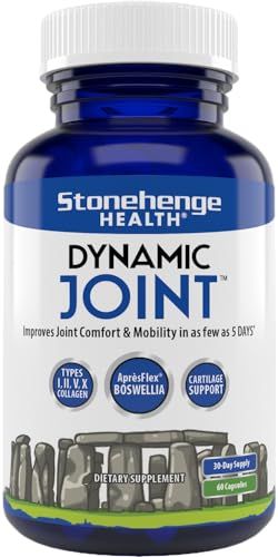 Stonehenge Health Dynamic Joint Supplement - Comfort, Mobility, Flexibility with AprsFlex Boswellia, MSM, Collagen, Bromelain, Turmeric, Vitamin C, D3 (60 Capsules)