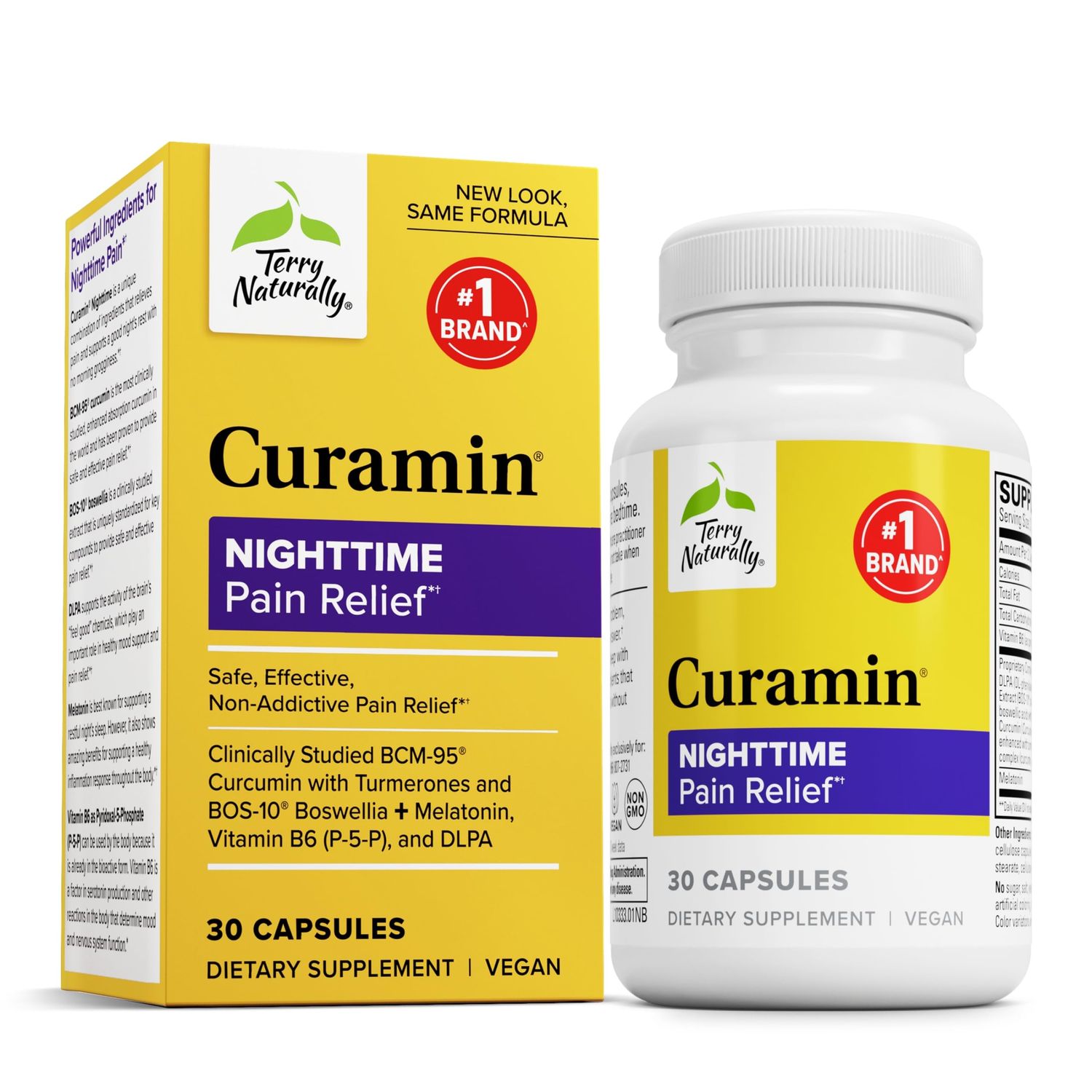 Terry Naturally Nighttime Capsule with Curcumin DLPA - Non-GMO Supplement to Support Healthy Sleep Relaxation - Herbal Supplement with Melatonin - 30 Capsules