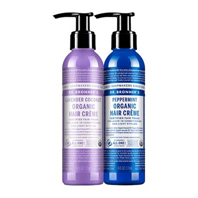 Dr. Bronners Organic Hair Crme Leave-In Conditioner Styling Cream Anti Frizz Hair Product for Women Men Hair Cream USDA Organic, Cruelty Free, Lavender Coconut Peppermint - 6oz 2 Pack