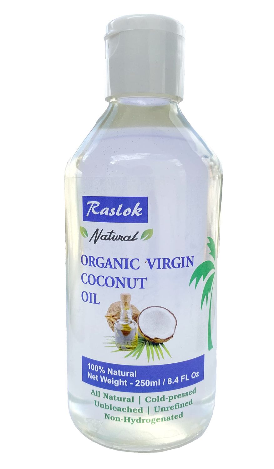 Raslok 100 Pure Coconut Oil For All Hair Textures Skin Types Ultra Skin Moisturizer Promotes Healthy Hair Growth Free Of Parabens, Silicones, Sulfates 250ml