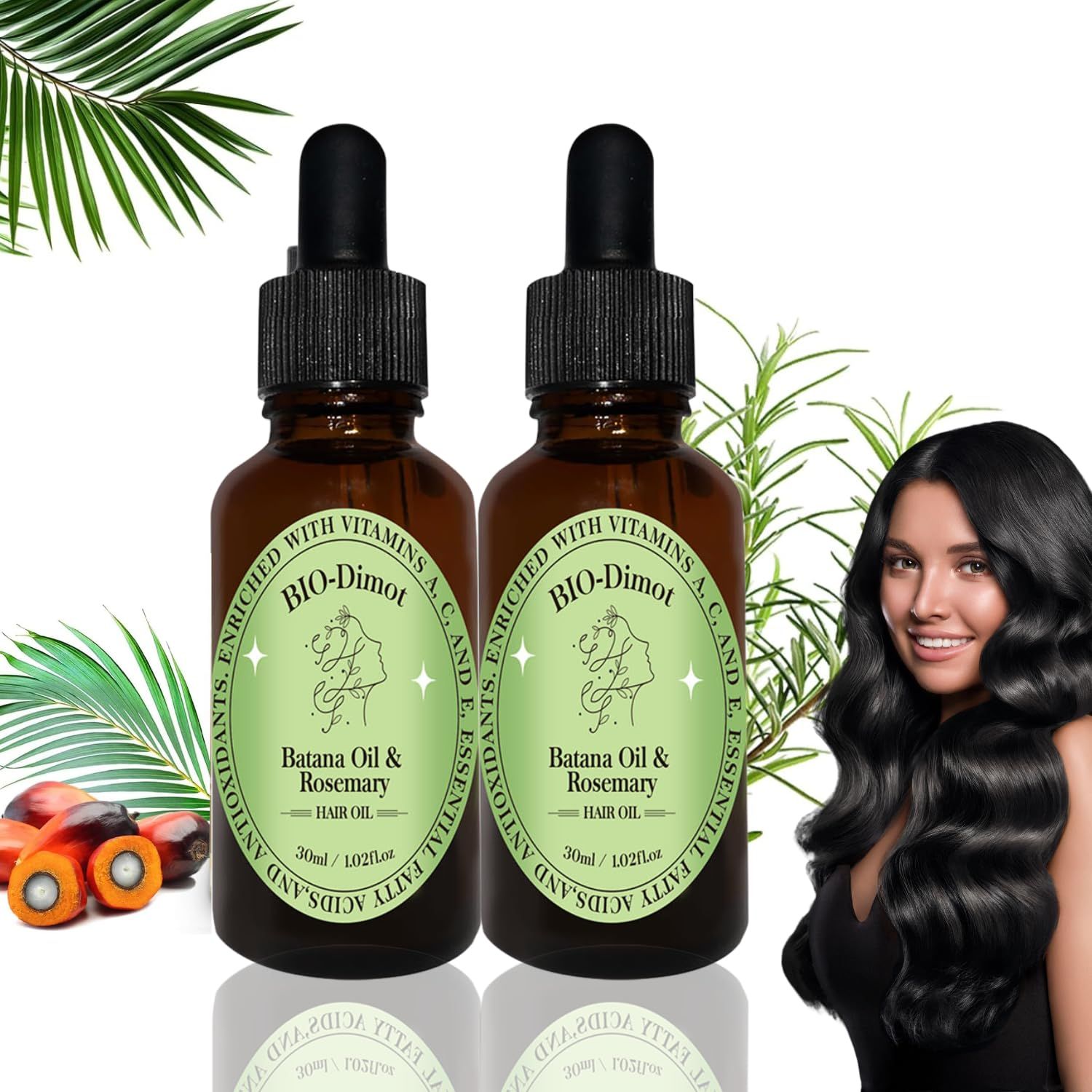 Batana Oil for Hair Growth Rosemary Hair Oil - 2 Pcs Enriched with Vitamins A, C E for Hair Growth, Strengthening Nourishment - Natural Blend for Thicker, Healthier Hair