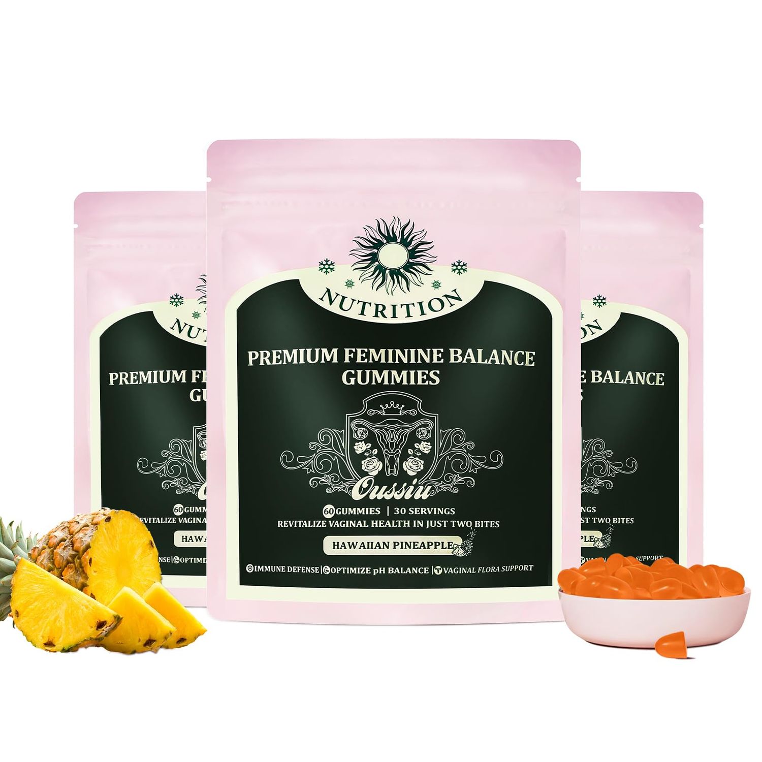 Taeci Premium Feminine Balance Gummies for Women&#39;s Health - Hawaiian Pineapple Flavor, Supports Vitality Gut Health(60 Count (Pack of 3)