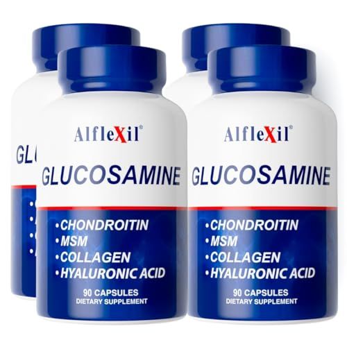 ALFLEXIL - Glucosamine - Chondroitin - MSM - Collagen Dietary Supplements for Joint Support - 90 Capsules Bottle - 4 Pack