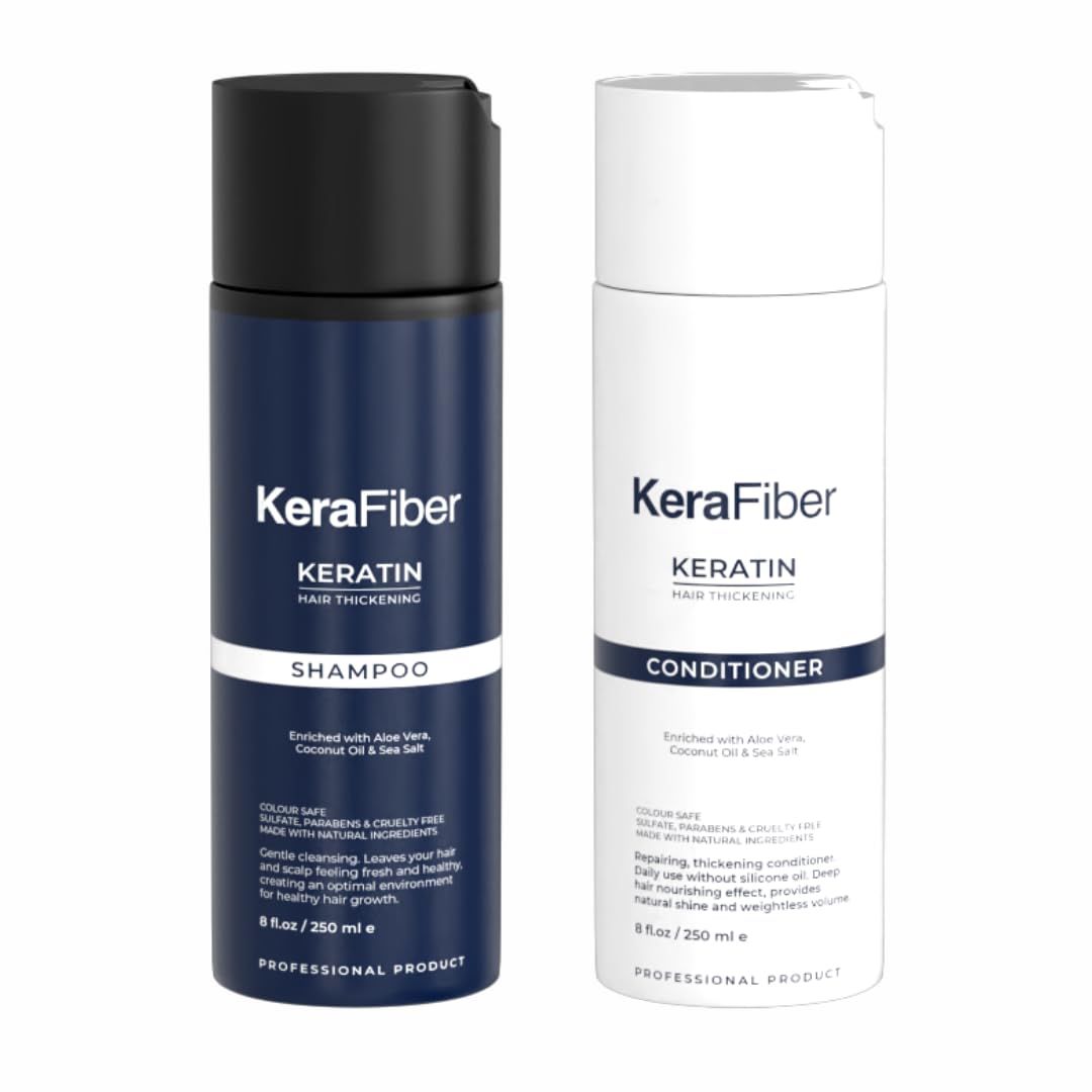 KeraFiber Keratin Hair Thickening Shampoo Conditioner Enriched with Aloe Vera, Coconut Oil Promotes Natural Hair Growth Free of Parabens Fragrance Cruelty Free - 8 Fl Oz (250 Ml)
