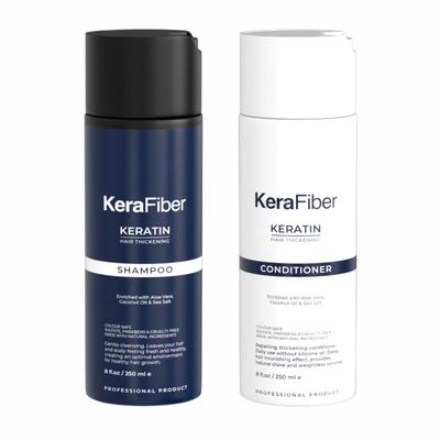 KeraFiber Keratin Hair Thickening Shampoo Conditioner Enriched with Aloe Vera, Coconut Oil Promotes Natural Hair Growth Free of Parabens Fragrance Cruelty Free - 8 Fl Oz (250 Ml)
