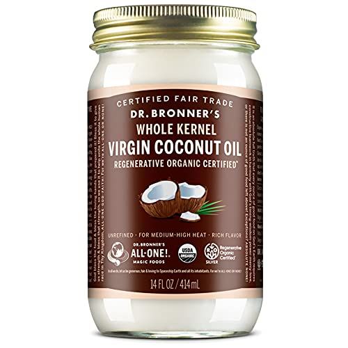 Dr. Bronner&#39;s - Organic Virgin Coconut Oil (Whole Kernel, 14 Ounce) - Coconut Oil for Cooking, Baking, Hair Body, Unrefined Fresh-Pressed, Rich Nutty Flavor, Fair Trade, Vegan, Non-GMO