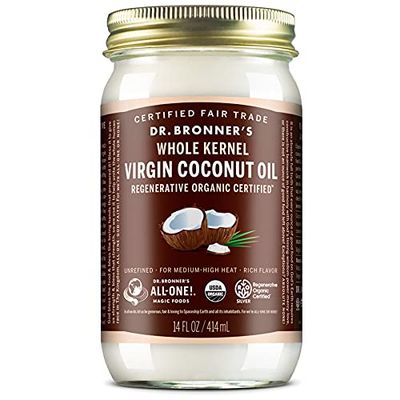 Dr. Bronner&#39;s - Organic Virgin Coconut Oil (Whole Kernel, 14 Ounce) - Coconut Oil for Cooking, Baking, Hair Body, Unrefined Fresh-Pressed, Rich Nutty Flavor, Fair Trade, Vegan, Non-GMO