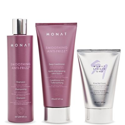 MONAT Smoothing Anti Frizz Shampoo, Deep Intensive Treatment Blow Out Cream - Frizzy Hair Care Pack - Vegan, Natural, Heat Damage Protection, Strengthens Hair - 3 Products