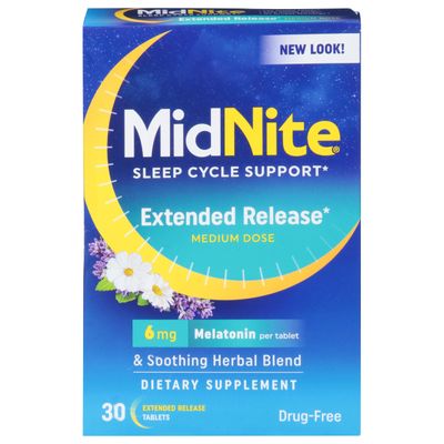 Midnite, Extended Release Melatonin Drug Free, 30 Count