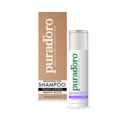Puradoro Yellow Control Healthy Roots Purple Shampoo - Neutralizes Yellow Tones, Enriched with Purple Carrot Citrus Essential Oils, Natural Formula for Blonde, Grey Highlighted Hair