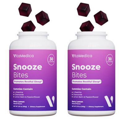 VitaMedica Snooze Sleep Gummies - Melatonin-Free, Zero Grogginess - L-Theanine, Chamomile, Passionflower Lemon Balm - Sleep Aid Gummies for Adults - 60 Count (2 Pack)